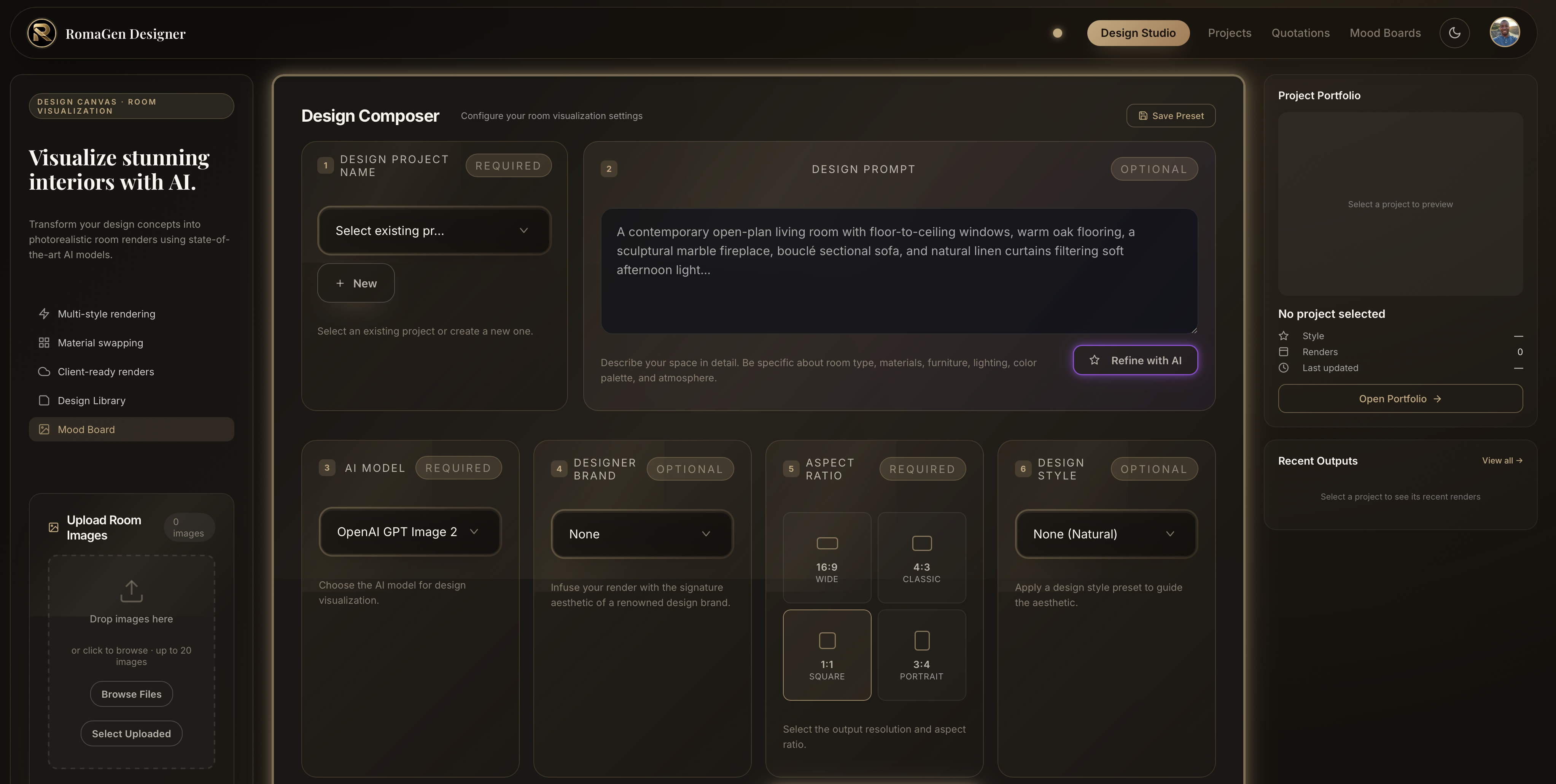 Mood board interface