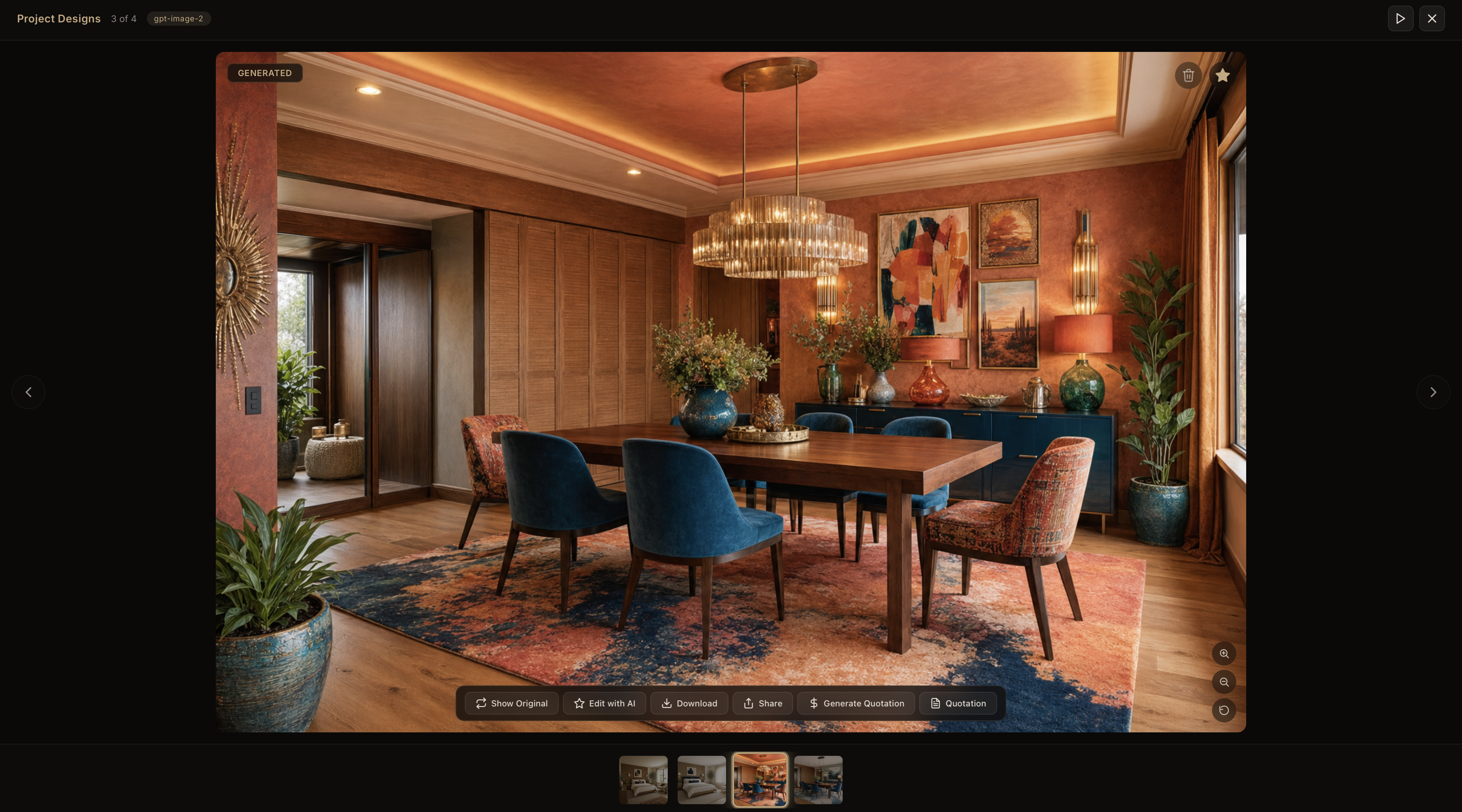 Project interface for room variations